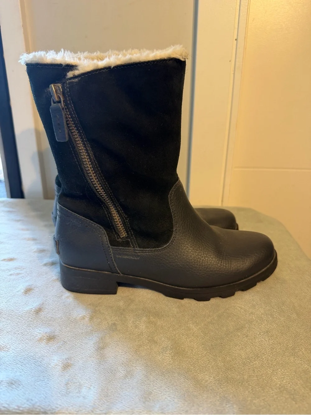 Women's Sorrel Emilie Black Mid-Calf Leather & Suede Zip Boots - Picture 8 of 14